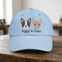 Personalized Pet Portrait Embroidered Hat, Custom Dog Faces and Names Cap, Soft Chino Twill Cap, Dog Mom Gift for Her, Pet Lover Gift