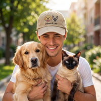 Personalized Pet Portrait Embroidered Hat, Custom Dog Faces and Names Cap, Soft Chino Twill Cap, Dog Mom Gift for Her, Pet Lover Gift