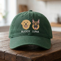 Personalized Pet Portrait Embroidered Hat, Custom Dog Faces and Names Cap, Soft Chino Twill Cap, Dog Mom Gift for Her, Pet Lover Gift