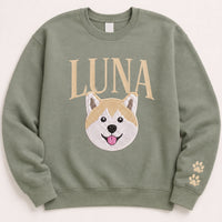 Custom Pet Portrait Embroidered Sweatshirt, Personalized Pet Name Shirt, Custom Face Crewneck, Dog Lover Hoodie, Dog Mom Gift for Women