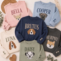 Custom Pet Portrait Embroidered Sweatshirt, Personalized Pet Name Shirt, Custom Face Crewneck, Dog Lover Hoodie, Dog Mom Gift for Women