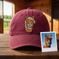 Personalized Horse Portrait Embroidered Hat, Custom Pet Photo Baseball Cap, Low Profile Dad Hat, Equestrian Rider Gift, Pet Lover Gift