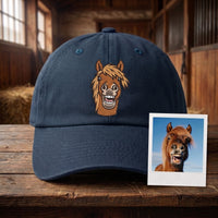 Personalized Horse Portrait Embroidered Hat, Custom Pet Photo Baseball Cap, Low Profile Dad Hat, Equestrian Rider Gift, Pet Lover Gift