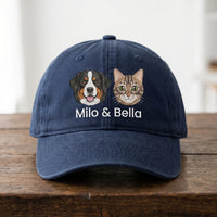 Personalized Pet Portrait Embroidered Hat, Custom Dog Faces and Names Cap, Soft Chino Twill Cap, Dog Mom Gift for Her, Pet Lover Gift
