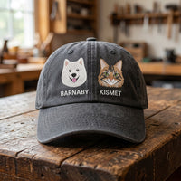 Personalized Pet Portrait Embroidered Hat, Custom Dog Faces and Names Cap, Soft Chino Twill Cap, Dog Mom Gift for Her, Pet Lover Gift