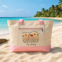 Teacher Tote Bag with Zipper, Personalized Teacher Name Tote, Custom Floral Teacher Gift, Back to School Beach Bag