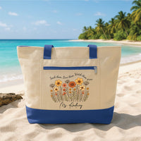 Teacher Tote Bag with Zipper, Personalized Teacher Name Tote, Custom Floral Teacher Gift, Back to School Beach Bag