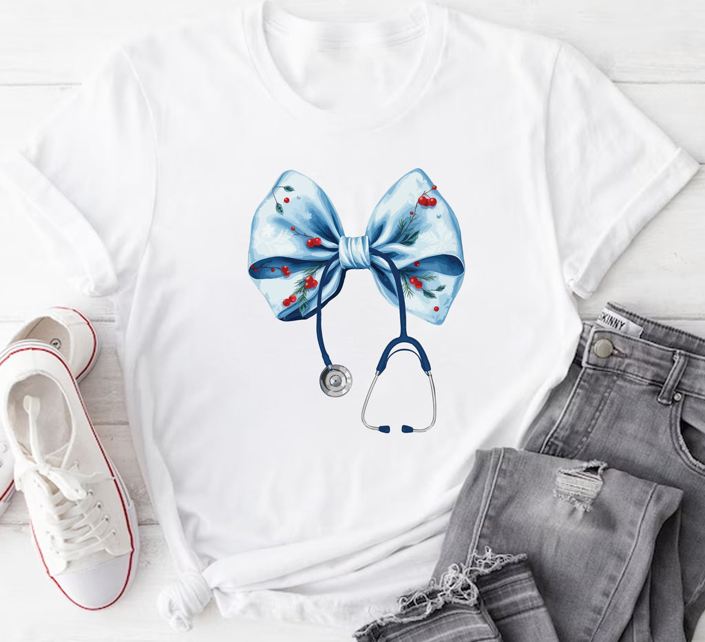 Coquette Nurse Stethoscope Bow Short Sleeve T-Shirt, Bow Stethoscope Shirt