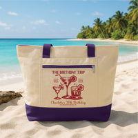 Custom Birthday Trip Tote Bag with Zipper, Personalized Beach Birthday Canvas Tote Bag, Girls Trip Party Favor, 30th 40th 50th 60th Gift