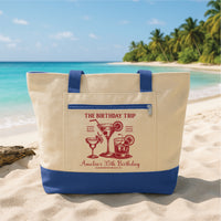Custom Birthday Trip Tote Bag with Zipper, Personalized Beach Birthday Canvas Tote Bag, Girls Trip Party Favor, 30th 40th 50th 60th Gift