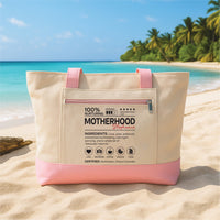 Motherhood Tote Bag with Zipper, Personalized Mom Gift Bag, Custom Mother Definition Tote, Mama Beach Travel Everyday Bag
