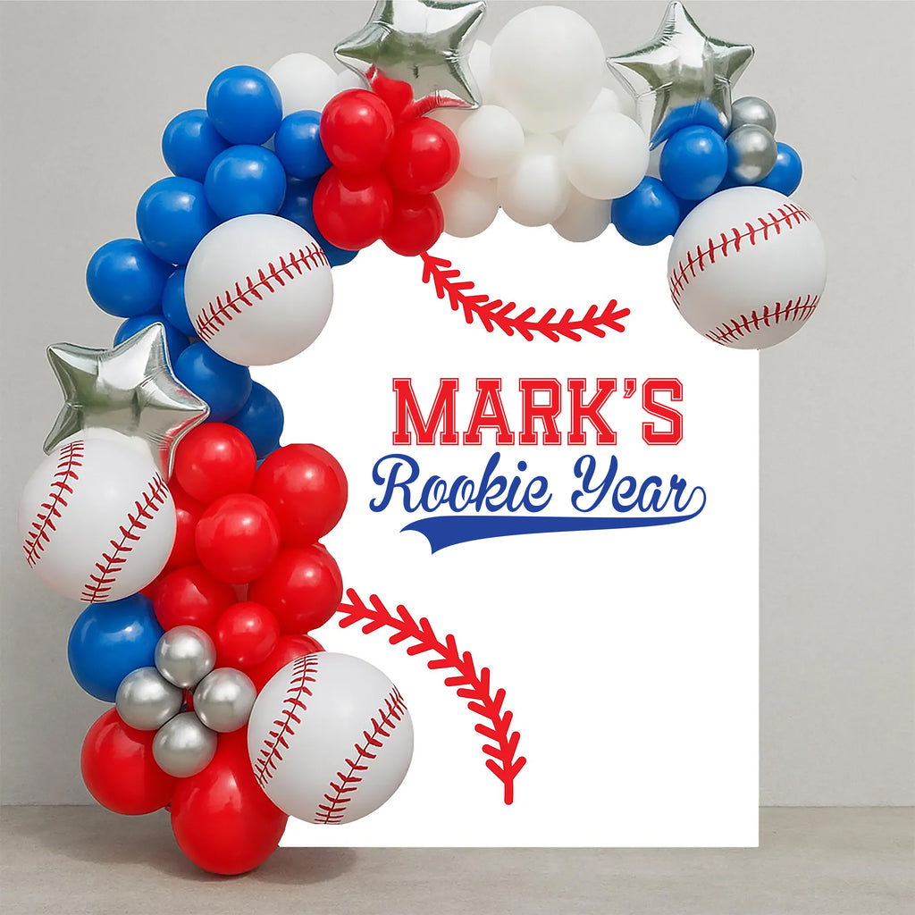 Personalized Baseball Theme Birthday Wall Decal, Custom Name Vinyl Sticker, First Birthday for Balloon Arch, Rookie Year Party Backdrop