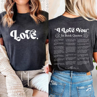 Custom “I Love You” Book Quotes Shirt, Book Lover Valentine Tee, Bookish Love You Shirt, Front Back