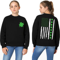 St. Patrick’s Day American Flag Sweatshirt, Irish USA Flag Shirt, Patriotic Shamrock Sweatshirt, Front Back