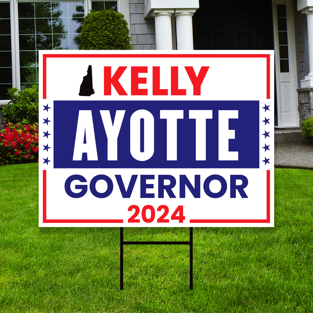 a political yard sign in front of a house