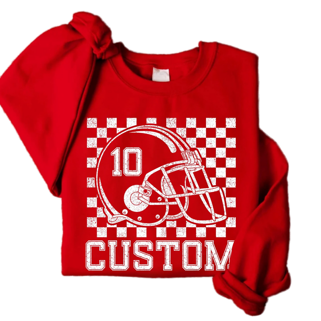 Custom Checkered Football Name and Number Sweatshirt, Custom Football Tee, Personalized Football Player Sweatshirt