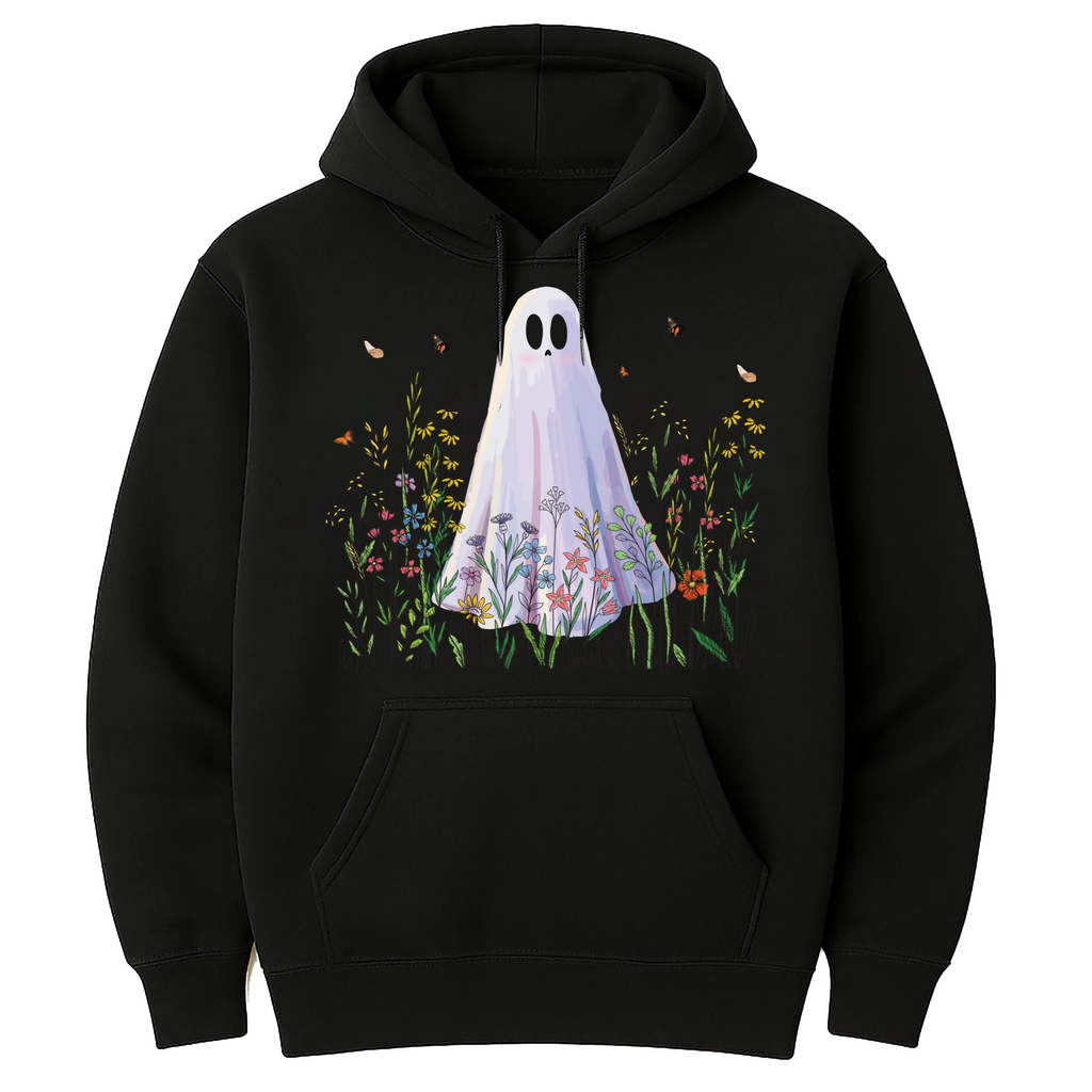 Cute Ghost in Wildflowers Hoodie