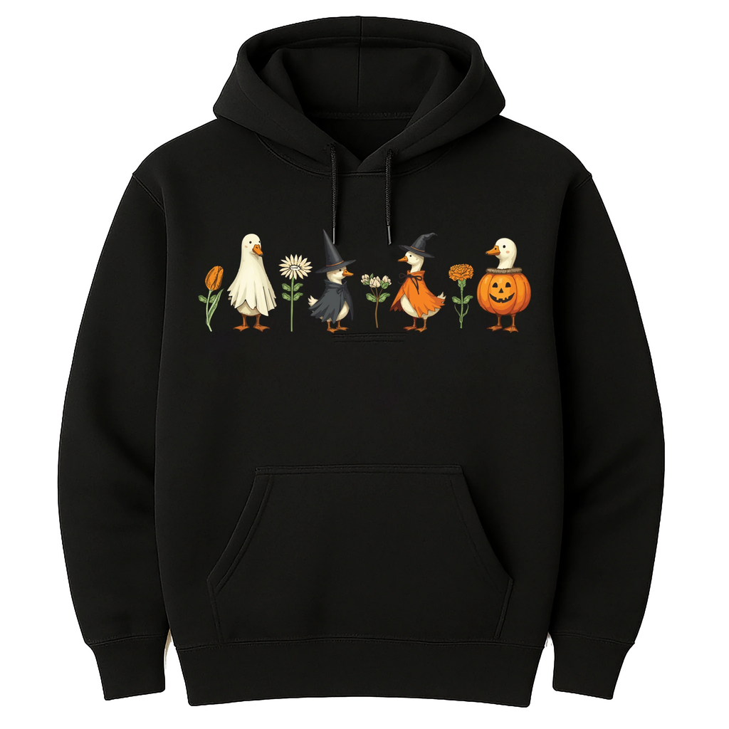 Halloween Goose Hoodie, Cute Fall Pumpkin Witch Goose Tee