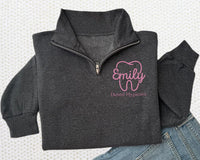 Dental Embroidered Quarter Zip Sweatshirt, Personalized Dentist Pullover, Custom Name Dental Hygienist Gift, Dentist Office Apparel
