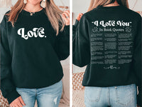 Custom “I Love You” Book Quotes Sweatshirt, Book Lover Valentine Tee, Bookish Love You Sweatshirt, Front Back