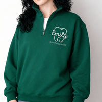 Dental Embroidered Quarter Zip Sweatshirt, Personalized Dentist Pullover, Custom Name Dental Hygienist Gift, Dentist Office Apparel