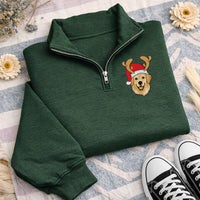 Personalized Pet Embroidered Quarter Zip Sweatshirt, Custom Dog or Cat Portrait, Holiday Cozy Pullover, Pet Parent Outfit, Christmas Gift