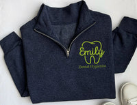 Dental Embroidered Quarter Zip Sweatshirt, Personalized Dentist Pullover, Custom Name Dental Hygienist Gift, Dentist Office Apparel