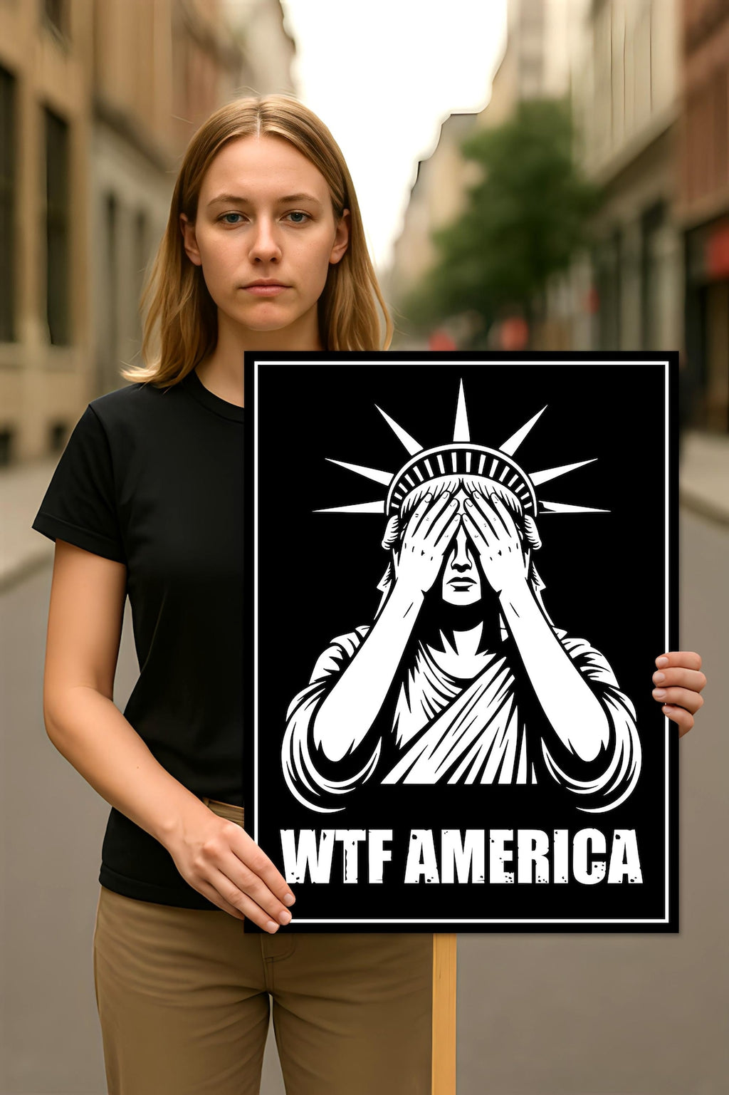 No Kings In America Protest Sign, Anti-Trump, WTF America, Democracy Not Oligarchy Political Activist Poster Resist Fascism Rally Sign
