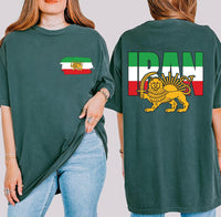 Lion and Sun Iran Sweatshirt, Persian Flag Graphic Shirt, Shir-o-Khorshid Emblem Tee, Iranian Heritage Sweatshirt, Patriotic Gifts, Front Back