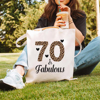 70 & Fabulous Tote Bag, Birthday Tote Bag, 70th Birthday Gift for Her, Leopard Print Birthday Bag, Milestone Birthday Gift, Party Gift Tote