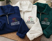 Wrestling Team Embroidered Quarter Zip Sweatshirt, Personalized Wrestling Pullover, Custom Team Name Wrestling Gift, Coach Fan Wear