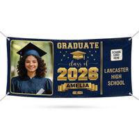 Graduation Banner, Custom Photo Vinyl Banner, Class of 2026, Graduation 2026, Personalized School Congrats Banner with Name Photo
