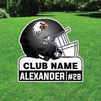 Personalized Football Helmet Yard Sign 24" x 24", Custom Name, Number, Logo Colors Outdoor Football Helmet Yard Signs with Metal Stakes