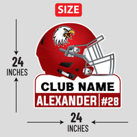 Personalized Football Helmet Yard Sign 24" x 24", Custom Name, Number, Logo Colors Outdoor Football Helmet Yard Signs with Metal Stakes