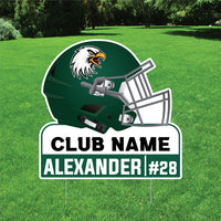 Personalized Football Helmet Yard Sign 24" x 24", Custom Name, Number, Logo Colors Outdoor Football Helmet Yard Signs with Metal Stakes
