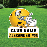 Personalized Football Helmet Yard Sign 24" x 24", Custom Name, Number, Logo Colors Outdoor Football Helmet Yard Signs with Metal Stakes