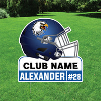 Personalized Football Helmet Yard Sign 24" x 24", Custom Name, Number, Logo Colors Outdoor Football Helmet Yard Signs with Metal Stakes