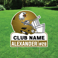 Personalized Football Helmet Yard Sign 24" x 24", Custom Name, Number, Logo Colors Outdoor Football Helmet Yard Signs with Metal Stakes