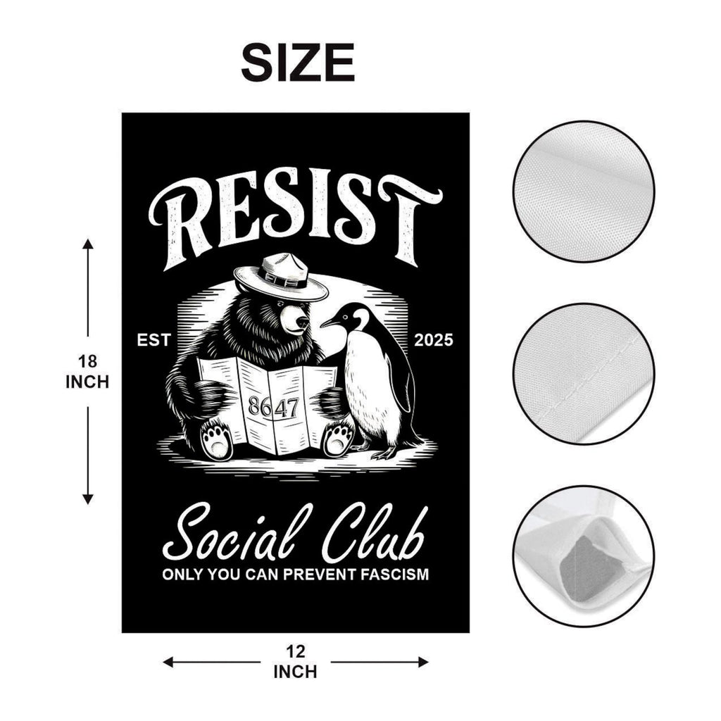 Bears Penguins RESIST Garden Flag, 12x18 Inch Double Sided, Resist Hate Flag, Anti-Trump, Funny Anti-Trump Anti-Elon Flag, Political Flag