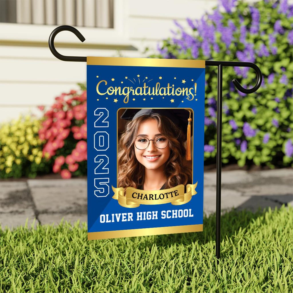 Personalized Graduation Garden Flag with Photo, Double Sided, Custom Name & School, Graduation Decoration 2025 Yard Sign, Class of 2025 Flag