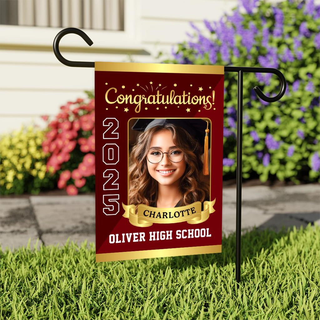 Personalized Graduation Garden Flag with Photo, Double Sided, Custom Name & School, Graduation Decoration 2025 Yard Sign, Class of 2025 Flag