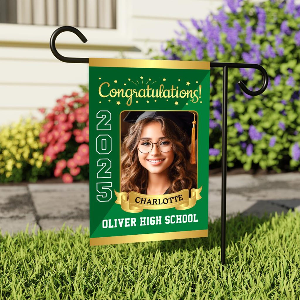 Personalized Graduation Garden Flag with Photo, Double Sided, Custom Name & School, Graduation Decoration 2025 Yard Sign, Class of 2025 Flag