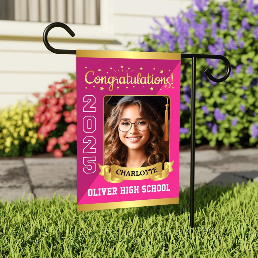 Personalized Graduation Garden Flag with Photo, Double Sided, Custom Name & School, Graduation Decoration 2025 Yard Sign, Class of 2025 Flag