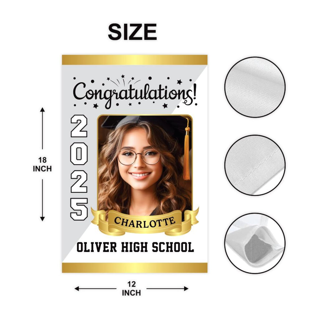 Personalized Graduation Garden Flag with Photo, Double Sided, Custom Name & School, Graduation Decoration 2025 Yard Sign, Class of 2025 Flag