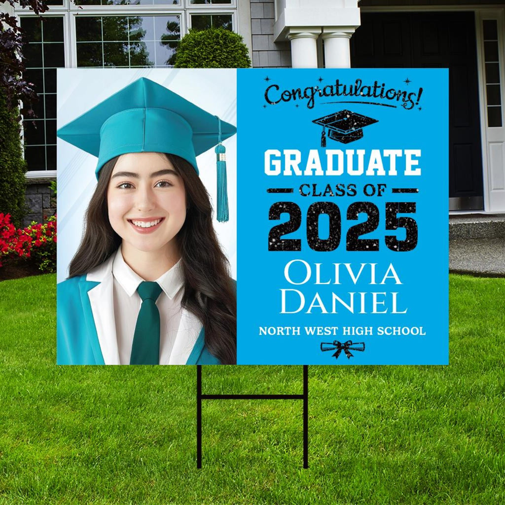 Personalized Graduation Yard Sign 2025 with Photo - Grad Sign, Class of 2025, Custom Graduation 2025 Yard Sign with Metal H-Stake