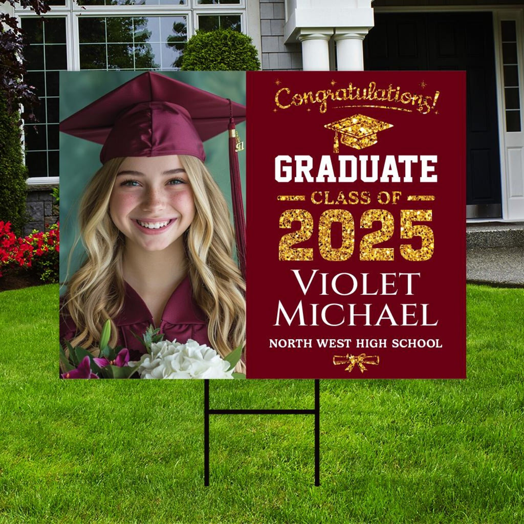 Personalized Graduation Yard Sign 2025 with Photo - Grad Sign, Class of 2025, Custom Graduation 2025 Yard Sign with Metal H-Stake
