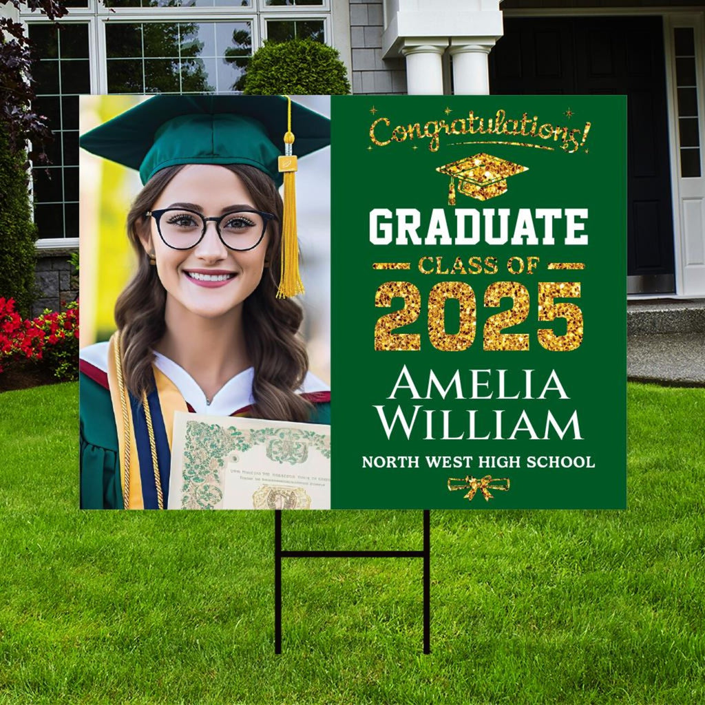 Personalized Graduation Yard Sign 2025 with Photo - Grad Sign, Class of 2025, Custom Graduation 2025 Yard Sign with Metal H-Stake