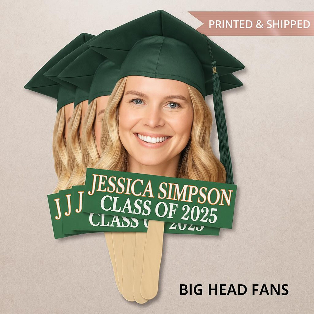Custom Face Fans With Wooden Handle, Graduation Head, Grad Face Fans, Class of 2025 Head Fans, Graduation Faces on a Stick