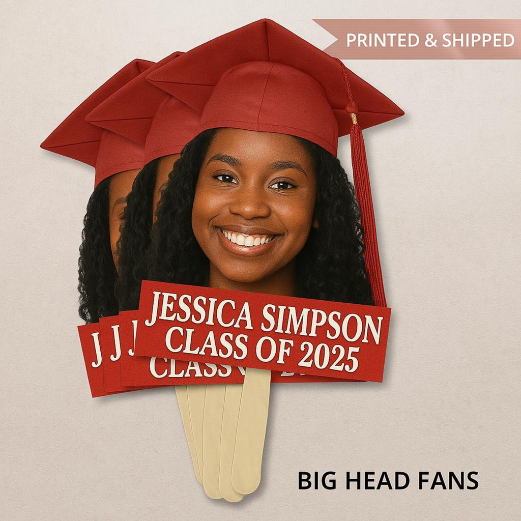 Custom Face Fans With Wooden Handle, Graduation Head, Grad Face Fans, Class of 2025 Head Fans, Graduation Faces on a Stick