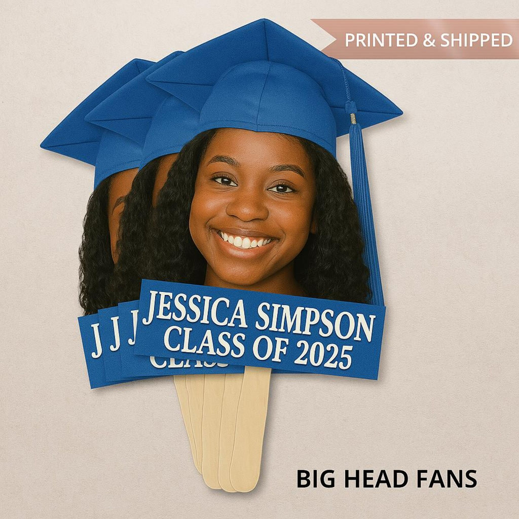 Custom Face Fans With Wooden Handle, Graduation Head, Grad Face Fans, Class of 2025 Head Fans, Graduation Faces on a Stick